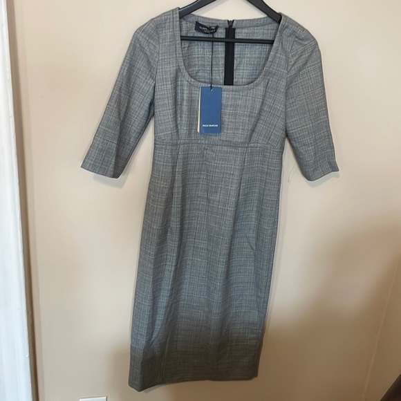 Piazza Sempione Gray Square Neck Wool Blend Midi Length Dress - Picture 4 of 10